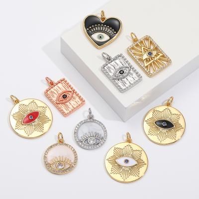 China TRENDY Classic Design Square Gold Plated Jewelry Blue Eye Evil Heart Pendant Enamel Charms For Jewelry Making for sale