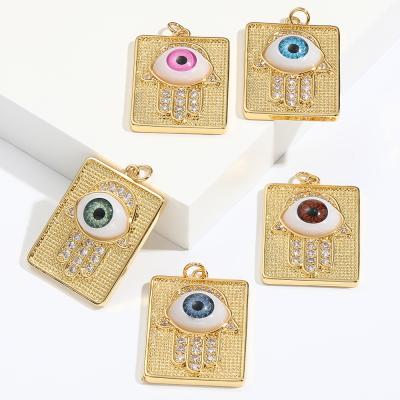 China TRENDY Tarnish Free Gold Plated Body Jewelry Square Dangling Hand Evil Eye Colorful Charms For Jewelry Making Diy for sale