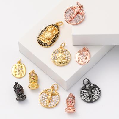 China High Quality/Safe High Quality 18k Gold Plated Jewelry Copper Charms Buddha Charms CZ Cross Gold Pendant Charms For Jewelry Making for sale