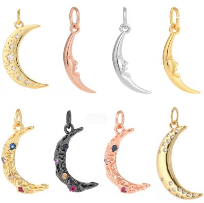 China TRENDY Fashion CZ Micro Pave Moon Charms Pendant Gold And Silver Moon Charms For Necklace Diy Making for sale