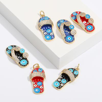 China TRENDY Creative Design 18k Gold Plated Jewelry Slippers Enamel Eye Pendant Charms For Bracelet Jewelry Making for sale