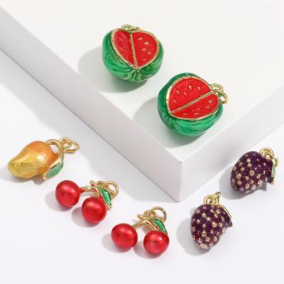 China Mango Cherry Charms For Jewelry Making Tiny Cute TRENDY 18K Gold Plated Jewelry Fruit Watermelon Strawberry for sale