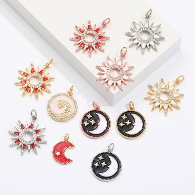 China FASHIONABLE Original Design Gold Plated Sun Moon Star Black Enamel Pendants Copper Jewelry Accessories for sale