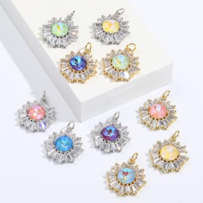 China TRENDY Tasty Mini 18k Gold Plated Jewelry CZ Pave Flower Charms Pendant For Jewelry Necklace Making for sale