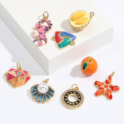 China Orange Starfish Shell Pendants For Jewelry Making Wholesale Gold Plated Jewelry Diy Zirconia Fruit Durian Strawberry TRENDY for sale