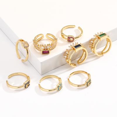 China TRENDY Fashion Colorful CZ Zircon Jewelry Rings 18k Gold Plated Round Open Rings Copper Ring Jewelry Design For Women 2021 Wholesale for sale