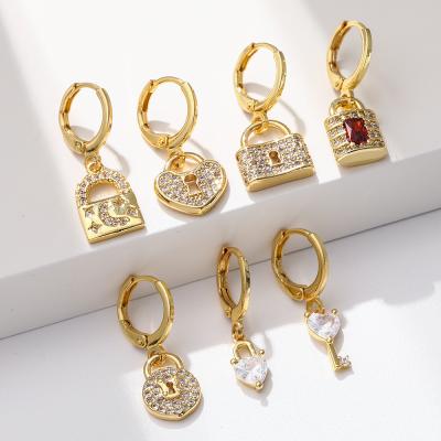 China TRENDY Lock and Key Women Earrings 18k Gold Plated Round Circles Korean Earrings Trendy Jewelry for Women for sale