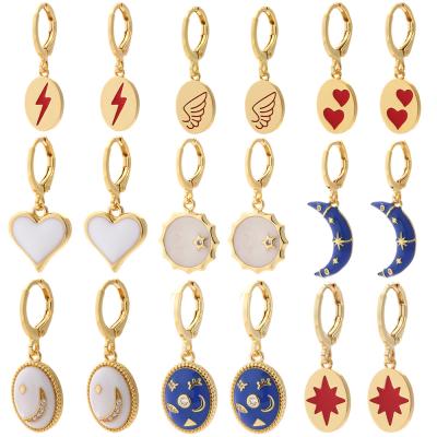 China TRENDY Heart Lightning Wings Enamel Earrings 18k Gold Plated Round Moon Shape Charms Hook For Jewelry Earring Making for sale