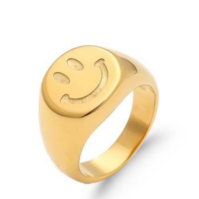 China Trendy Trendy Stainless Steel Jewelry 18k Gold Plated Smiling Face Single Lead Nickel Free Happy Rings for sale