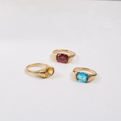 China TRENDY Trendy Jewelry 18K Gold Plated Stainless Steel Tourmaline Gemstone Red Yellow Blue Women Ring for sale