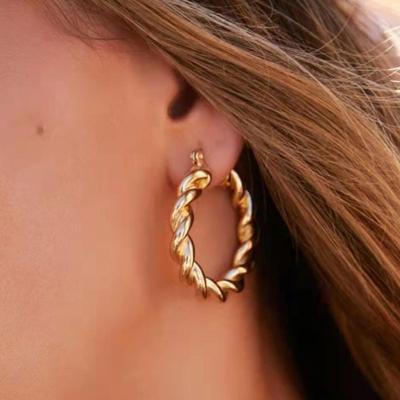 China Trendy Trendy Stainless Steel Jewelry 18K Gold Plated Retro French Twisted Circle Hoop Earrings for sale