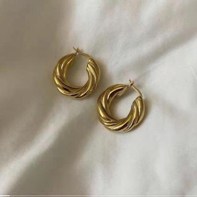 China 2021 vintage stainless steel jewelry fashion twist thick CIRCLE classic Europe and America earrings for sale