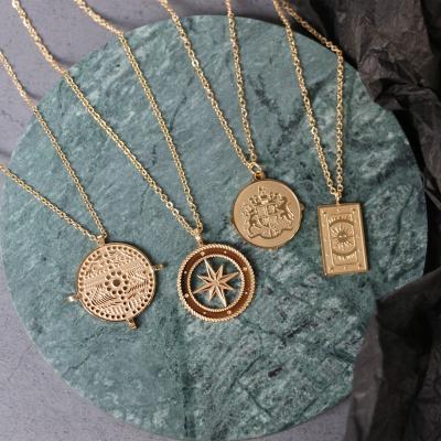 China FASHIONABLE North Sun Tarot Meteor Tarot Stainless Steel LCN-015 Stainless Steel Wind Lion Medal Gold Coin Compass Necklace Clavicle Chain Necklace for sale