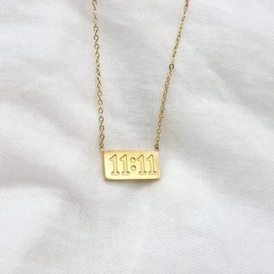 China Fashion 11:11 Rectangle Dish Pendant Necklace Fine Polished Stainless Steel Gold Plated Necklace 18K Meaningful Number Jewelry for sale