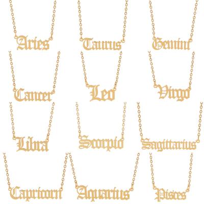 China CLASSIC Old English 12 Zodiac Necklace 18k Gold Plated Stainless Steel Jewelry for sale