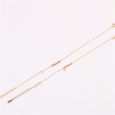 China FASHIONABLE Wholesale Gold Thin Heart Bead Chain Simple 18K Gold Plating Stainless Steel Anklet Chain Party Gift for sale