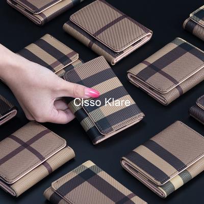 China New Waterproof Wallet Women Short Simple Fashion Coin Purse Card Holder Small Triple Ladies Folding Ultra-thin Buckle Wallet for sale