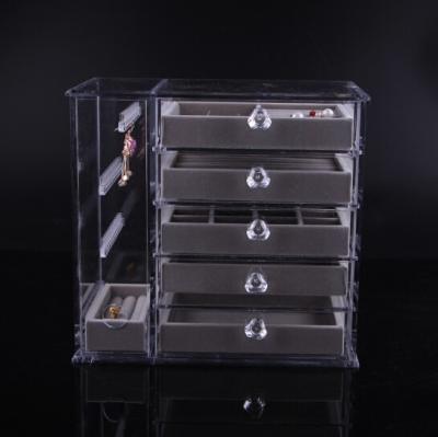 China Tempered Glass Fashion Wholesale Transparent Drawers Acrylic Earring Holder Display Jewelry Box Organizer for sale