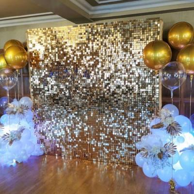 China 3 D Sequin Clear Wedding Backdrop Gold Sequin Panel 30*30cm for sale