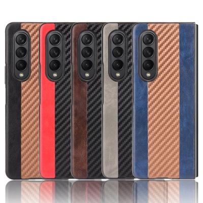 China Shockproof Cell Phone Mobile Accessories Cover Enclosing Bag and Gold Carbon Fiber Pen Hinge Leather Cases For Samsung galaxy zfold 3 z 2 5 fold for sale