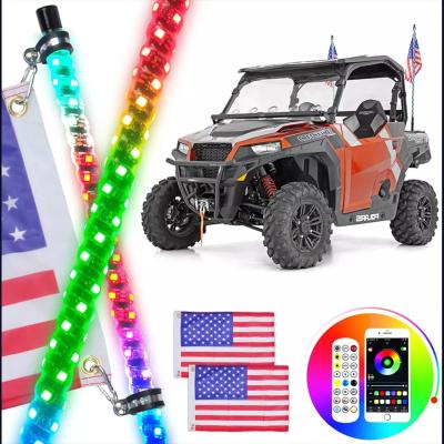 China flashing & Brake Light Led Whips Light Bluetooths Remote APP Led Flagpole 3ft 4ft 5ft Flexible 6ft RGB Spiral Antenna Led For Offroad UTV ATV for sale