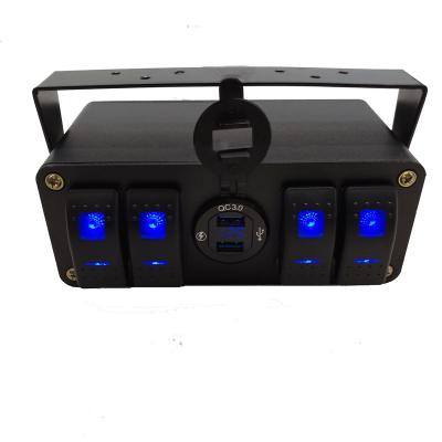 China QC4.0 4 Band 4+1 USB Boat Car Bus Marine Blue Toggle Rocker Switch Panel Voltage Display Modified High Power for sale