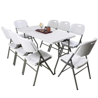 China Household rectangular non-folding dining table 1.8m long dining table durable cheap white plastic portable table for sale