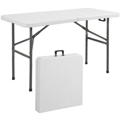 China Rectangular foldable white plastic dining table 2.44m long household durable good quality multifunctional portable table for sale