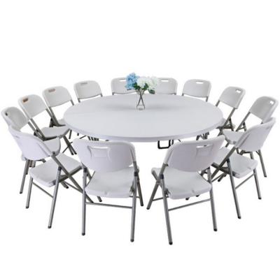 China Durable Factory Price Metal Leg Commercial Plastic Portable Dining Table Non-Folding Easy To Install White Round Dining Table for sale