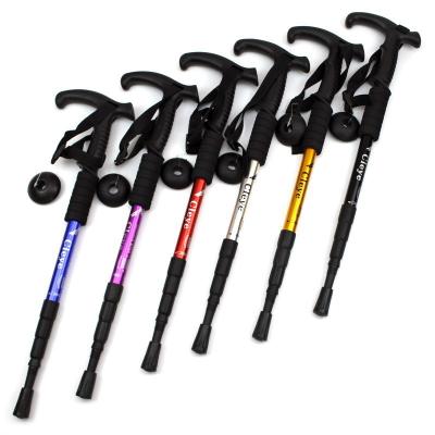 China Durable Extended Use Ultralight Aluminum Alloy Metal T-Bar Retractable Shock Absorbing Poles Outdoor Trekking Poles for sale