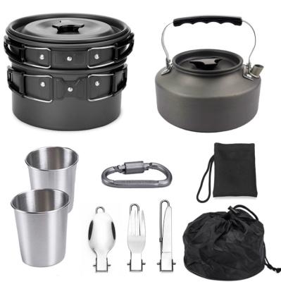 China High Quality Portable Camping Supplies for 2 or 3 Person, Metal Stainless Steel Aluminum Kettle Pot Portable Outdoor Camping Set for sale