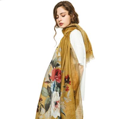 China Factory Manufacture Viscous Affordable Luxury Custom Design Printed Modal Silk Cashmere Women Scarf for sale