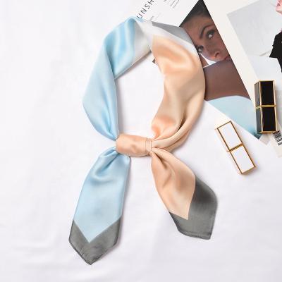 China Custom High Quality Square Logo Fashion Scarf Cheap Polyester Satin Scarf for sale