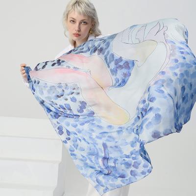 China Long Customized Design Printed 100% Sheer Georgette Satin Scarf for sale