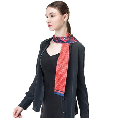 China Free Long Sample For Business Party Scarf Silk Digital Printed Skinny Scarf for sale