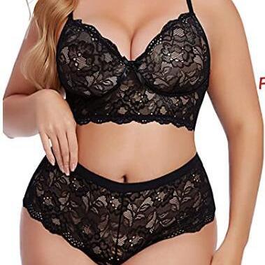 China Viable 2021 women plus size lingerie sets high waist lace bra and panties sets lace up underwear wholesale lace bra set brief for sale