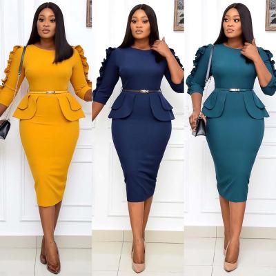 China 2020 Viable Women's Slim One-Piece Midi Pencil Skirt Business Dress High Quality Formal Work Wear Plus Size Office Dress for sale