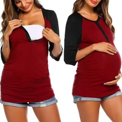 China Custom Anti-Allergy Maternity Clothing Pregnant Women Breastfeeding Long Sleeve Blouse Nursing Top for sale