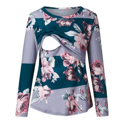 China Full Anti-Allergy Flower Maternity Breastfeed Long Sleeve Floral Printed T-shirt Women Nursing Clothes Breastfeeding for sale