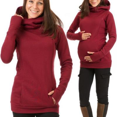 China Wholesale Anti-allergy Pregnant Women Velvet Thick Winter Nursing Pockets Maternity Hoodies Hoody Maternity Clothes for sale