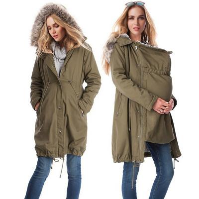 China New Style Anti-allergy Jacket Pregnant Mother Wear Elegant Women Long Pockets Coat Turn-Down Collar Green Gap Ladies Maternity Coat for sale