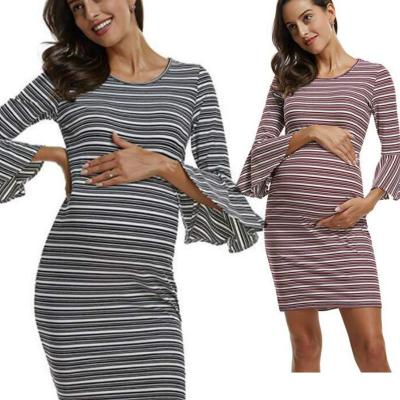 China Radiation Protection Summer Fashion Maternity Nursing Dress Stripe Style Flared Sleeves Pregnant Women Dress Nursing Wear Pregnancy Clothes for sale