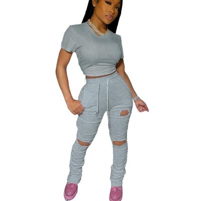 China Anti-Static Women's 2 Piece Equipment Summer Crop Top Stacked Pants Set Sweatpants Gaiters for sale