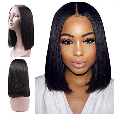 China 12 in. 150% Density Dark Roots Short Length Blonde 613 Bob Wig With Bangs Lace Layered Black Hair for sale