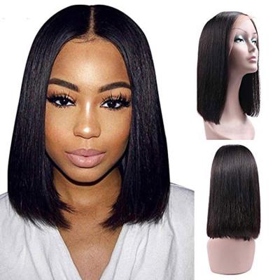 China 150% Density Lace Install Black Blonde Blue Half Length Hair Mid To Buy Bob Wig With Bangs Synthetic Straight for sale