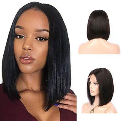 China 150% Density Black Amazon Blue Medium Part Cut 8 Inch Bob Wig With Bangs Lace Front 13x4 Short Green Hair for sale