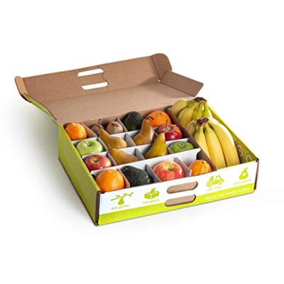 China Recyclable Mango Apple Fruit Packaging Gift Cardboard Customized Cardboard Corrugated Kraft Paper Box With Handle For Vegetable And Delivery for sale