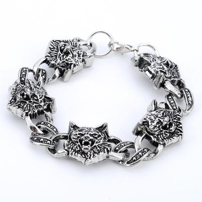 China New FASHIONABLE titanium wolfhead steel men's bracelet accessories alloy steel jewelry punk dominating manufacturers wholesale for sale