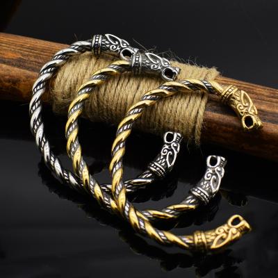 China FASHIONABLE Vintage Bangle Stainless Steel Viking Mythology Dragon Cross Dragon Men Titanium Steel Double Bracelet for sale