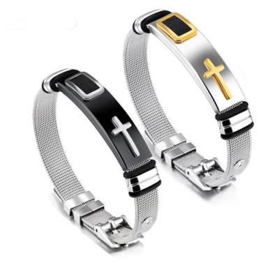 China New Trendy Stainless Steel Bracelet Fashion Stainless Steel Bracelet Gold Cross Titanium Steel Men's Hip Hop Accessories for sale